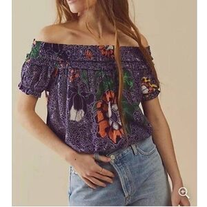 Free People One Suki Smocked Off Shoulder Floral Top